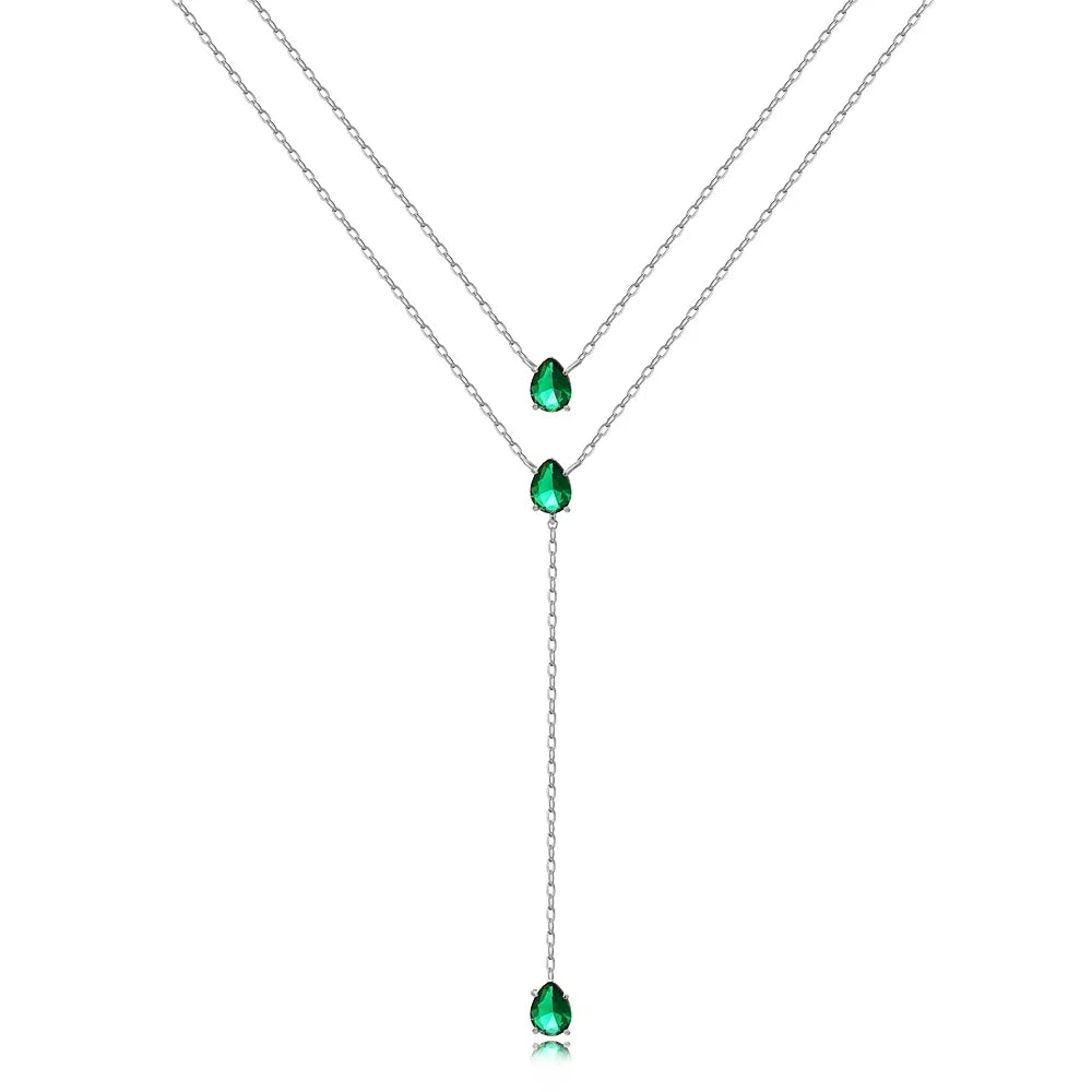 Collier plaqué Or 18 carats double rang pendentif goutte en zircon