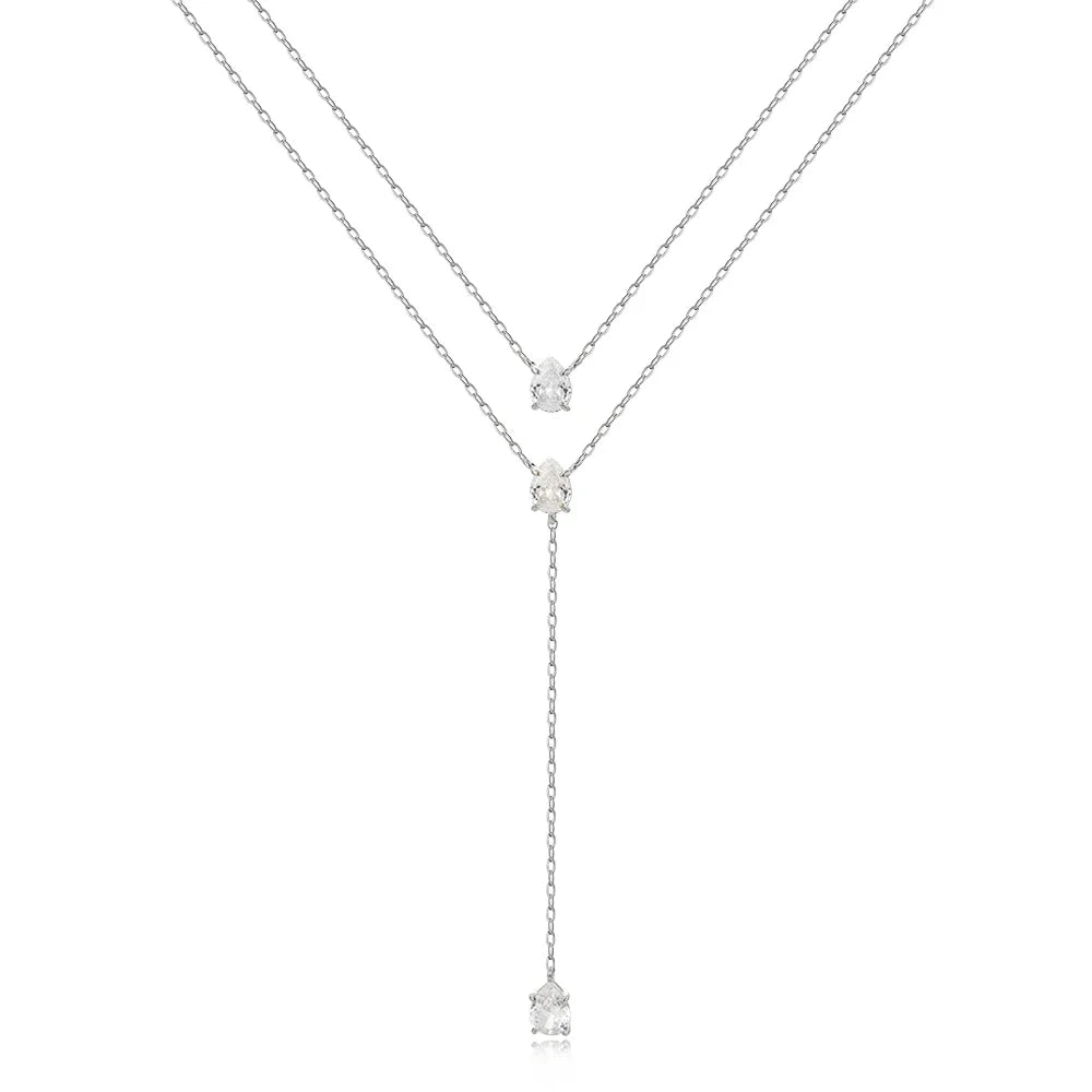 Collier plaqué Or 18 carats double rang pendentif goutte en zircon