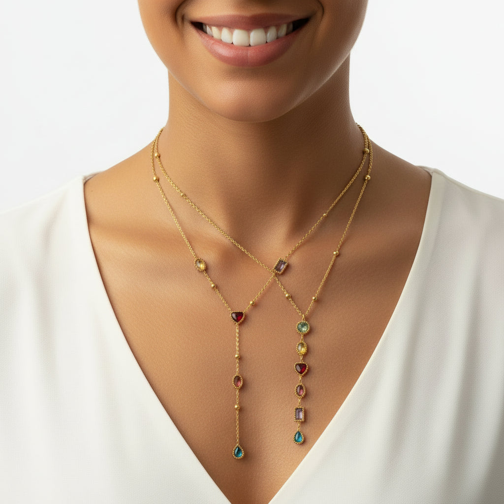 Collier pendentif colorés en acier inoxydable avec zircon