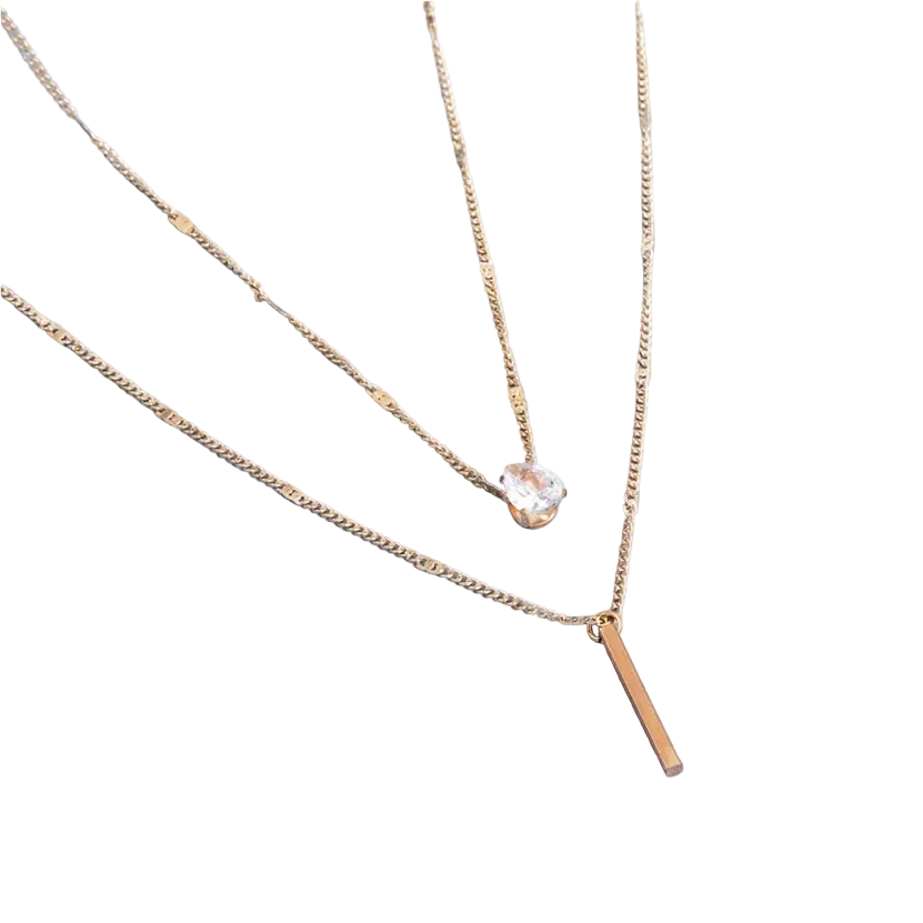 Collier double rang en acier avec pendentif goutte en zircon