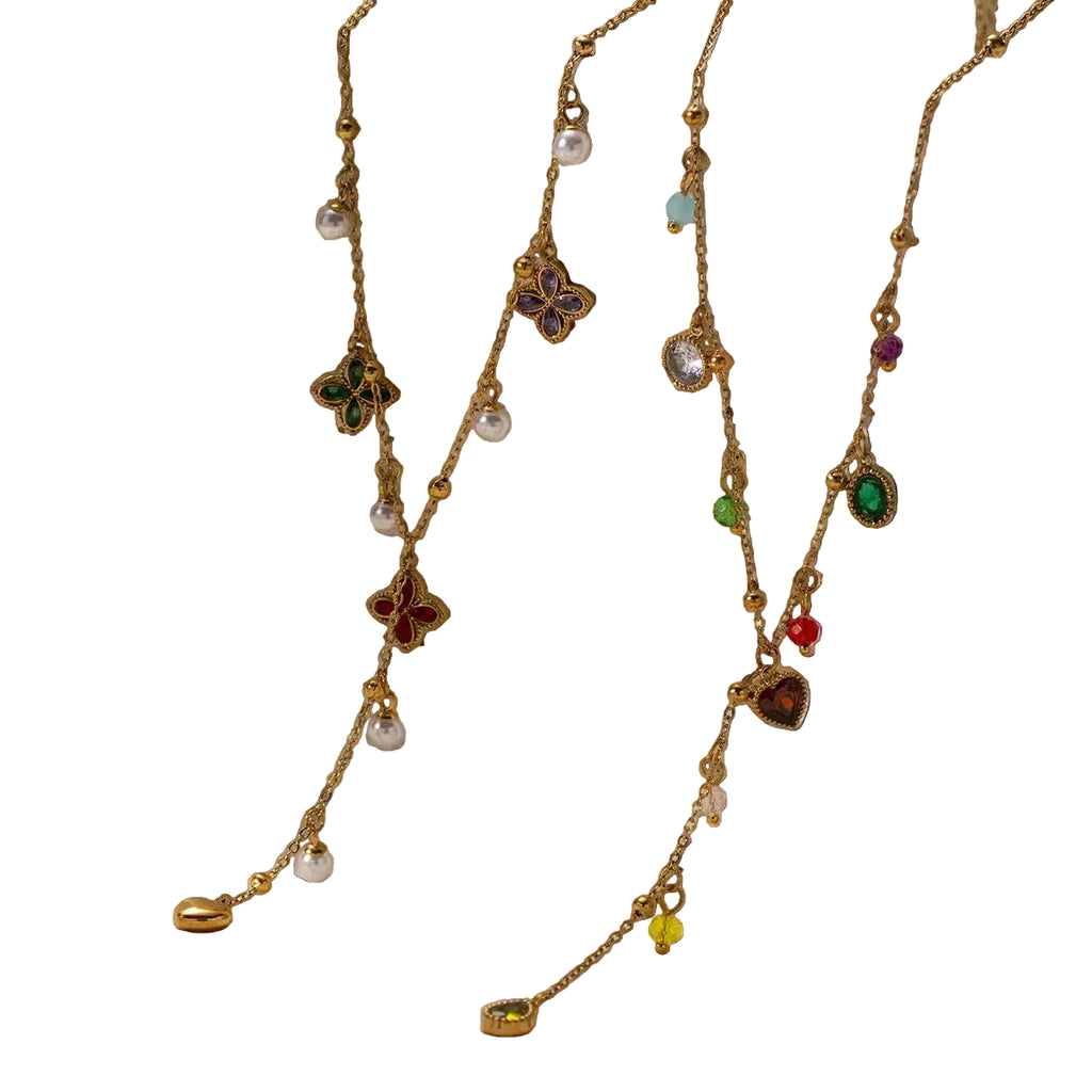 Collier pendentif colorés en acier inoxydable avec zircon