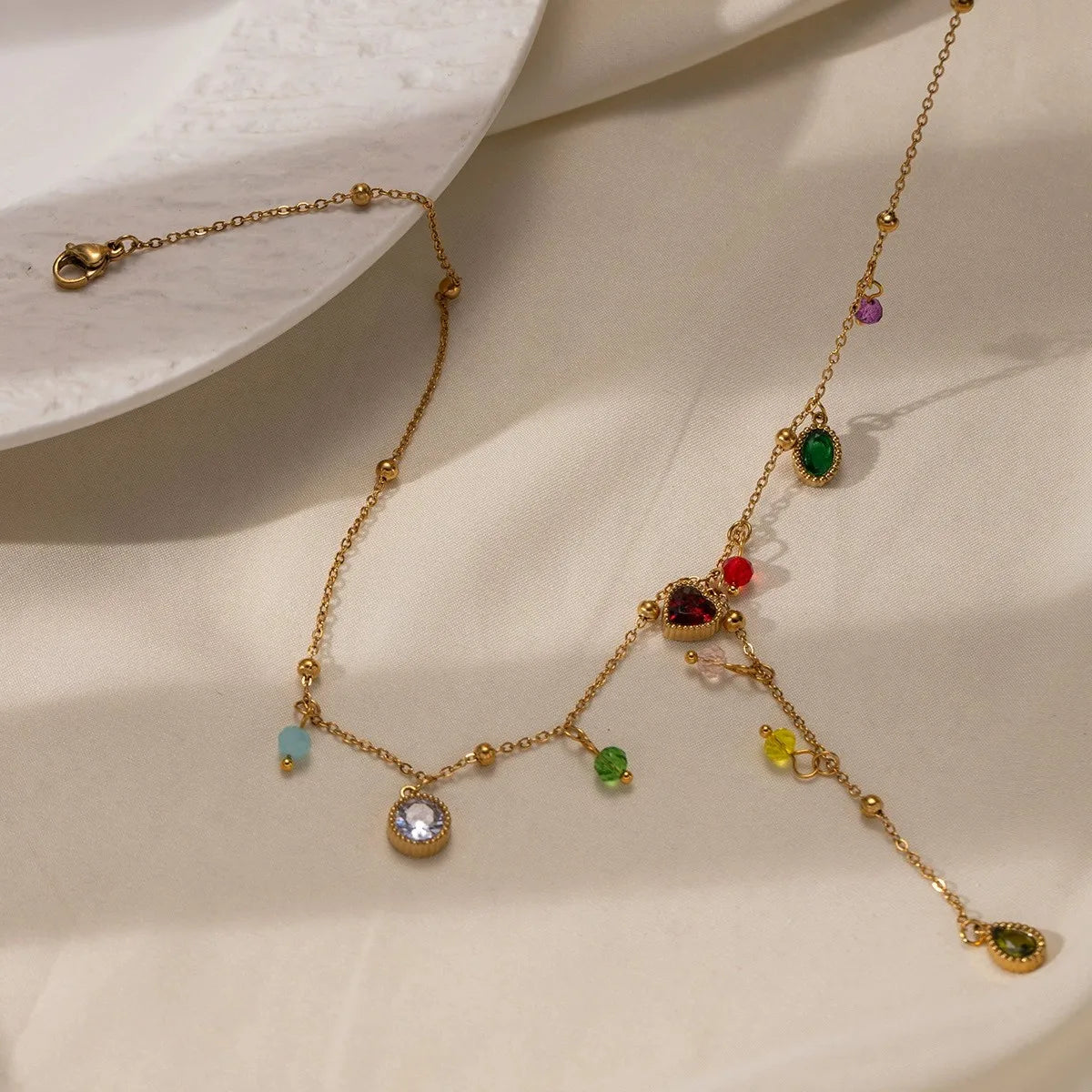 Collier pendentif colorés en acier inoxydable avec zircon